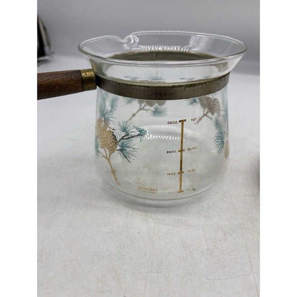 Vtg Mid-Century Douglas Libbey Flameproof Coffee Pot Blue Gold Gilt Pine Cones - Picture 7 of 9